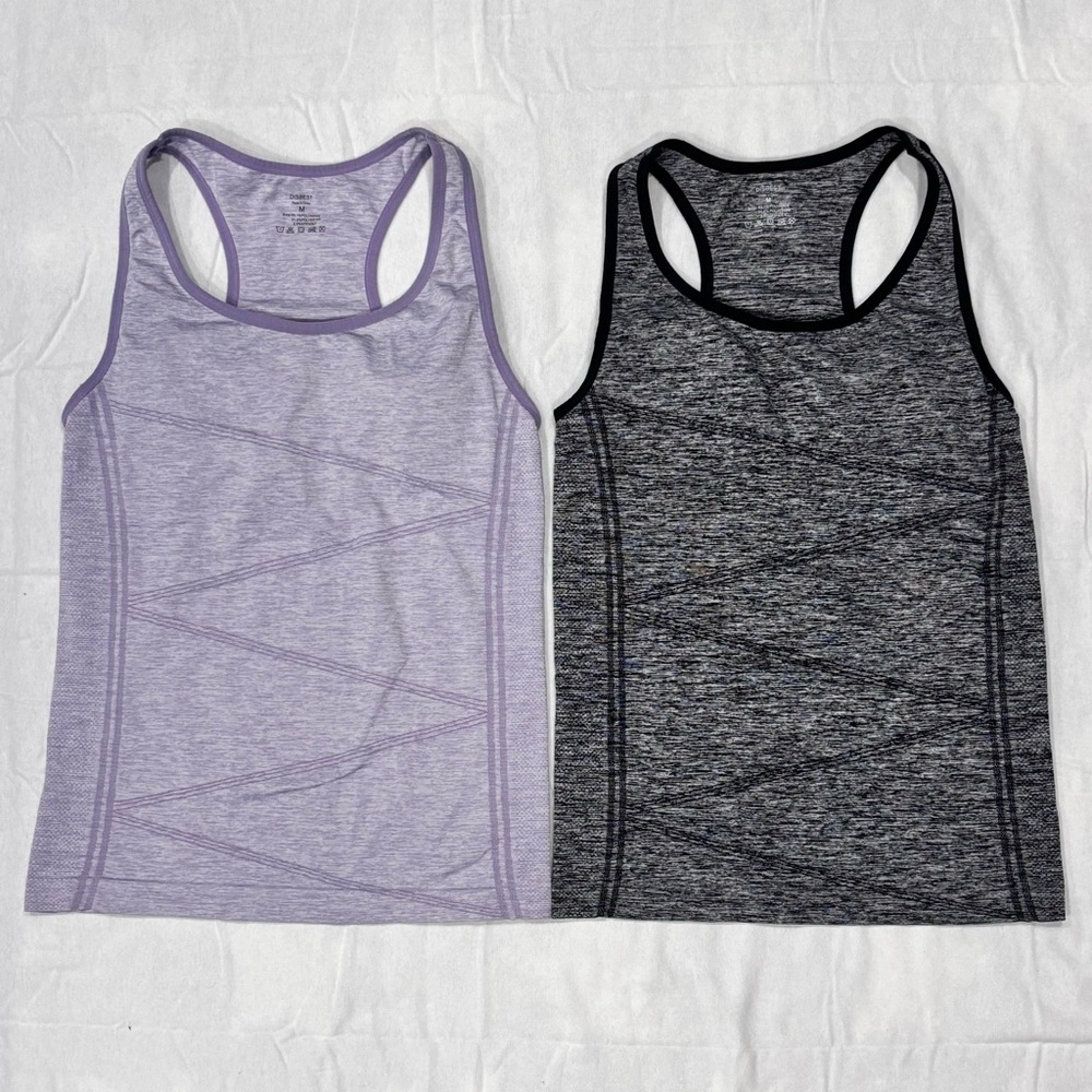 Disbest Women's Racerback Tank Tops with Bra Size Medium Purple Black Lot Of 2
